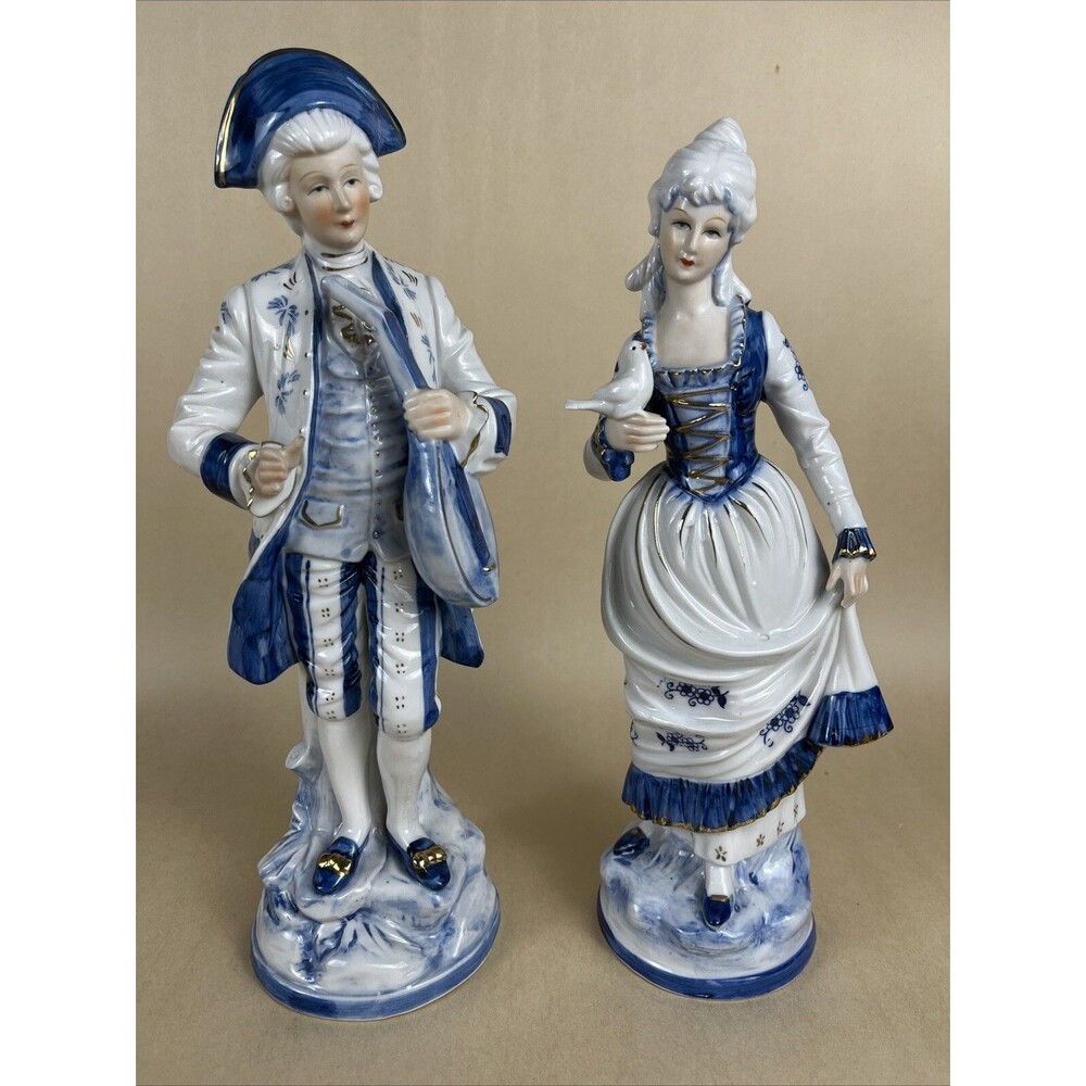 Royal Pair Porcelain Cobalt Blue Victorian Figurine Man And‎ Woman Couple 12"